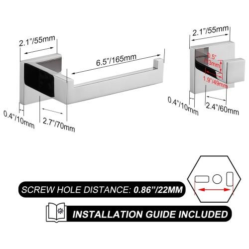 4-Pieces Polished Chrome Stainless Steel Bathroom Hardware Set, 2 Toilet Paper Holder, 2 Towel Hook, for Bathroom, Kitchen, Wall Mounted