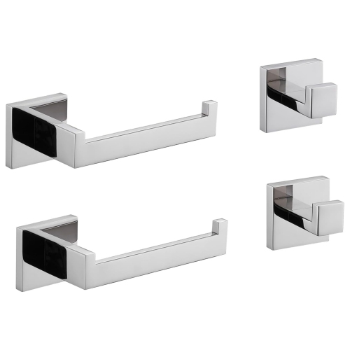 4-Pieces Polished Chrome Stainless Steel Bathroom Hardware Set, 2 Toilet Paper Holder, 2 Towel Hook, for Bathroom, Kitchen, Wall Mounted