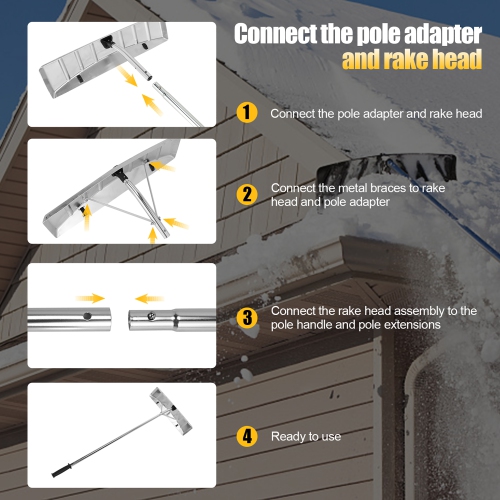 Râteau de toit en aluminium 25 po surdimensionné avec 2 rouleaux de Costway, 20 pi