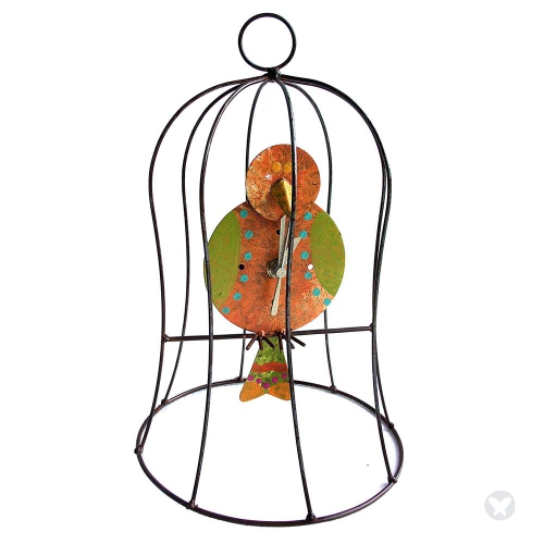 OXIDOS  Bird In Cage Pendulum Table Clock