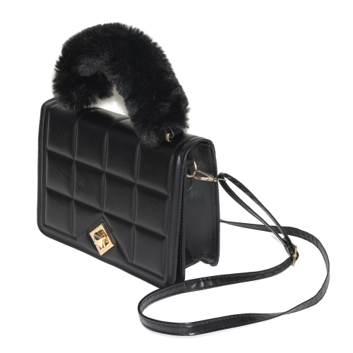 NICCI Ladies Handbag with Faux Fur Handle