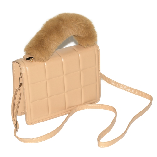 NICCI Ladies Handbag with Faux Fur Handle