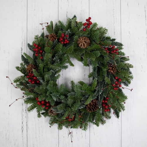 30'' Red Berries and Pine Cones Christmas Wreath, Unlit