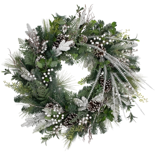 Real Touch Frosted Pinecones and Berries Christmas Wreath - 36" - Unlit