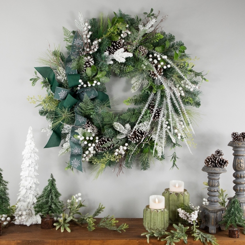 Real Touch Frosted Pinecones and Berries Christmas Wreath - 36" - Unlit