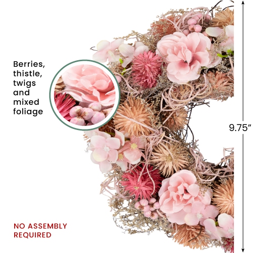 Mixed Floral Artificial Spring Wreath - 9.75" - Pink