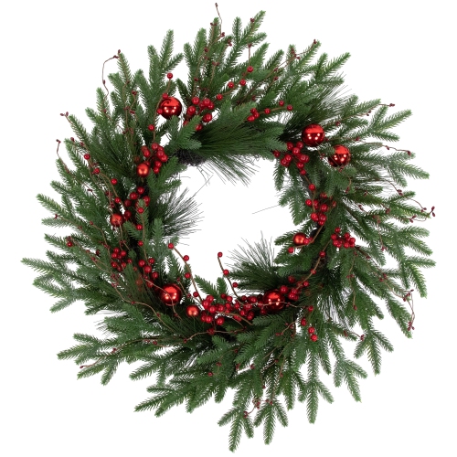 Couronne de Noël artificielle baies et pin de Real Touch - 32&nbsp;po - Non illuminée