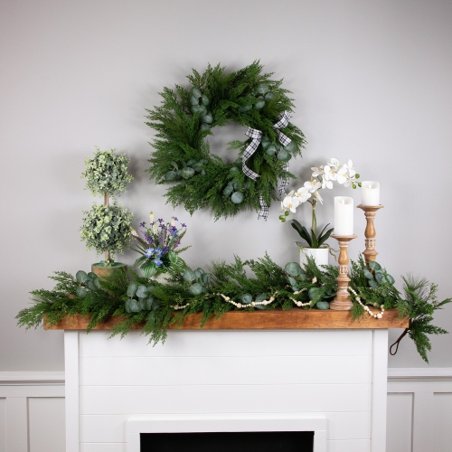 Real Touch Eucalyptus and Mixed Pine Artificial Christmas Garland - 6' x 8" - Unlit