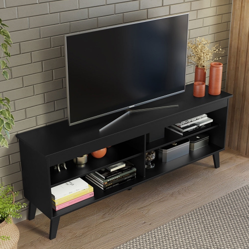 Meuble pour téléviseur Madesa avec 4 tablettes et un système de gestion des câbles pour meuble audio-vidéo moderne en bois de 55, 65 po - noir