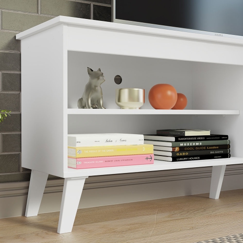 Meuble pour téléviseur Madesa avec 4 tablettes et système de gestion des câbles pour meuble audio-vidéo moderne en bois de 55, 65 po - blanc