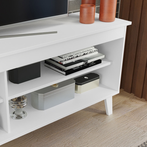 Meuble pour téléviseur Madesa avec 4 tablettes et système de gestion des câbles pour meuble audio-vidéo moderne en bois de 55, 65 po - blanc