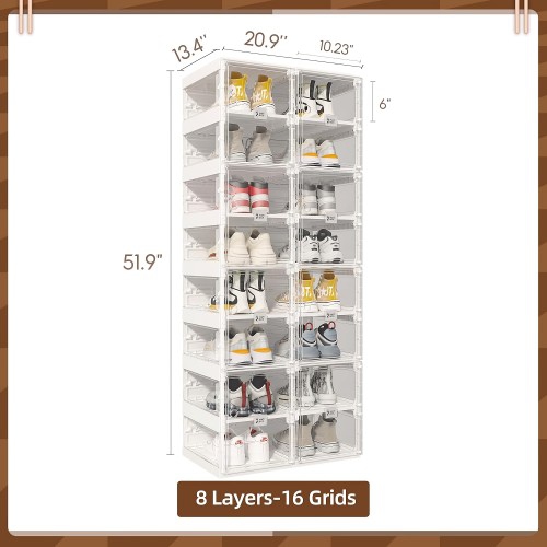 ANTBOX Portable Shoe Rack Organizer, Stackable Sneaker Organizer Cabinet with Magnetic Door, Folding Design, Clear Plastic Storage Container, 8 Tier