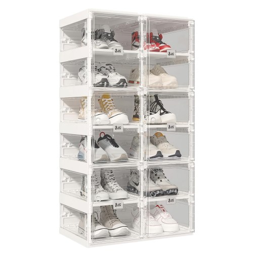 Image 1 of 5.. ANTBOX Portable Shoe Rack Organizer, Stackable Sneaker Organizer Cabinet with Magnetic Door, Folding Design, Clear Plastic Storage Container, 6 Tier