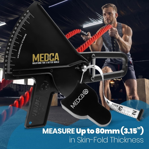 Pro Skinfold Caliper and Body Measurement Tape - Precision Body Fat Tool Plus Bmi Chart - Accurately Measure and Gauge Body Fat Help Track Weight