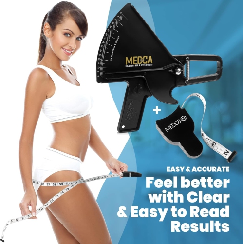 Pro Skinfold Caliper and Body Measurement Tape - Precision Body Fat Tool Plus Bmi Chart - Accurately Measure and Gauge Body Fat Help Track Weight