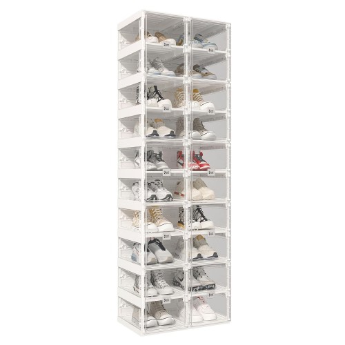 Image 1 of 4.. ANTBOX Portable Shoe Rack Organizer, Stackable Sneaker Organizer Cabinet with Magnetic Door, Folding Design, Clear Plastic Storage Container, 10 Tier