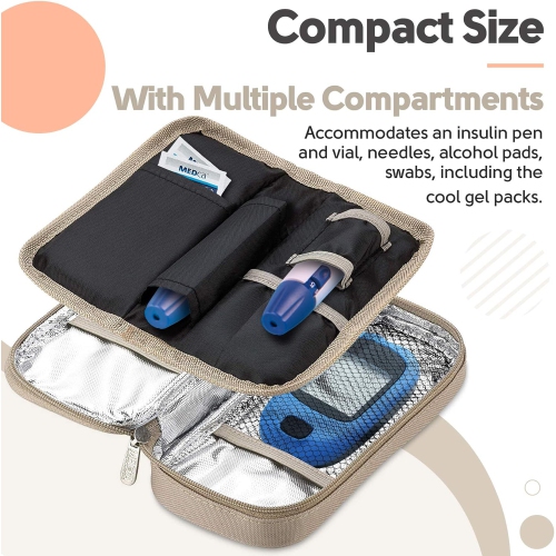Étui de voyage isotherme pour diabétiques avec 2 blocs réfrigérants en gel – glacière de sacs réutilisables, légers et durables pour médicaments,