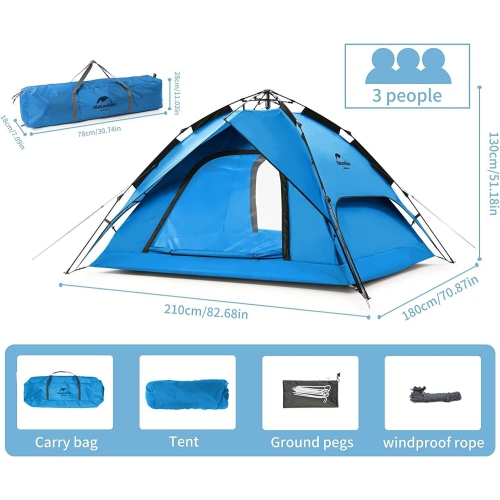 Naturehike Instant 3 Person Pop Up Tents Beach Dual-Purpose Pergola-Waterproof