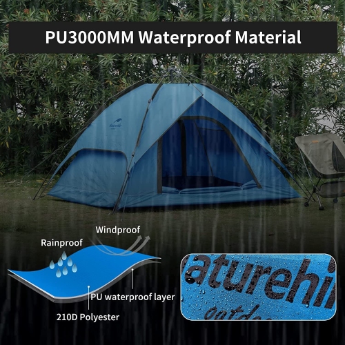 Naturehike Instant 3 Person Pop Up Tents Beach Dual-Purpose Pergola-Waterproof