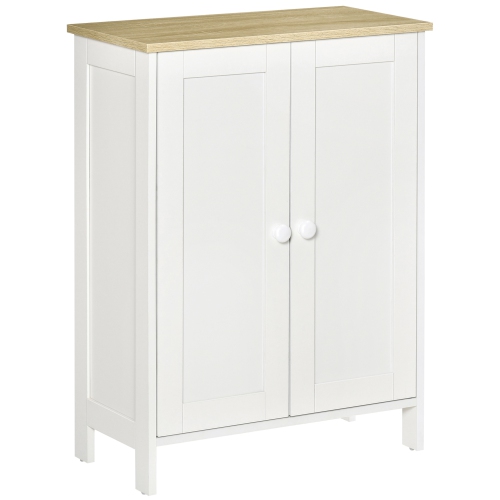 HOMCOM  Storage Cabinet, Double-Doors Kitchen Cabinet With 2 Adjustable Shelves And Wood Effect Tabletop In White