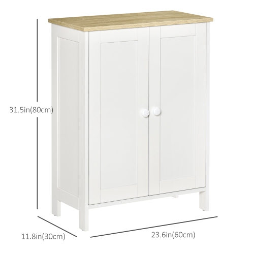 HOMCOM Storage Cabinet, Double-Doors Kitchen Cabinet with 2 Adjustable Shelves and Wood Effect Tabletop, White
