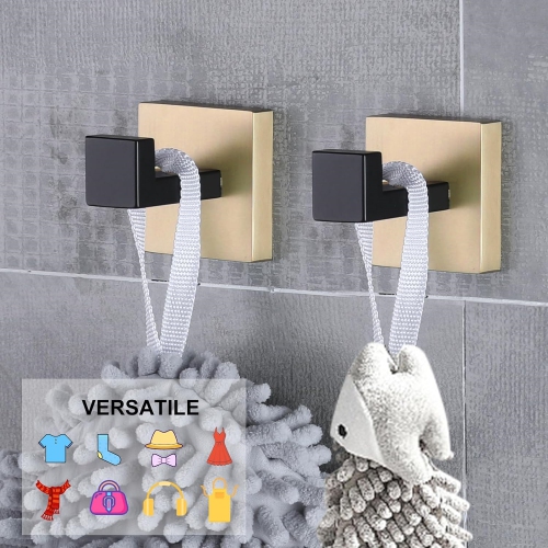 4-Pieces Matte Black & Brushed Gold Stainless Steel Bathroom Hardware Set, 2 Toilet Paper Holder, 2 Towel Hook, for Bathroom, Kitchen, Wall Mounted