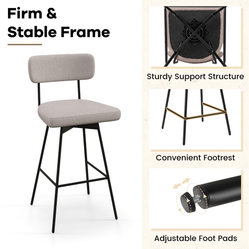 Gymax 2PCS Swivel Bar Stool 29'' Upholstered Bar Height Dining Chair w/ Footrest