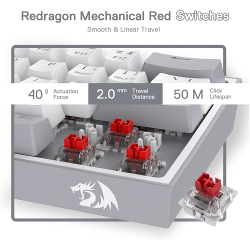 60% Wired RGB Gaming Keyboard, 61 Keys Compact Mechanical Keyboard w/White & Grey Mixed-Colored Keycaps, Linear Red Switch, Pro Driver Support