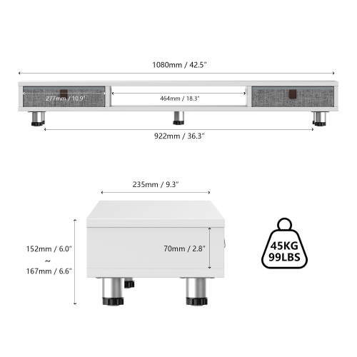Fenge Monitor Stand, Dual Monitor Stand with 2 Drawers, Monitor Riser for 2 Monitors