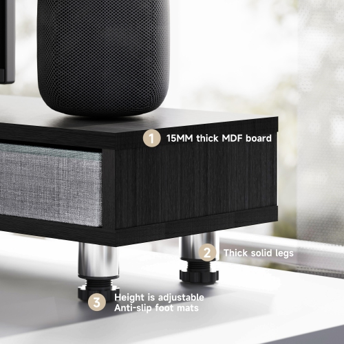 Support pour moniteur de Fenge, support pour deux moniteurs avec 2 tiroirs, socle pour moniteur pour 2 moniteurs