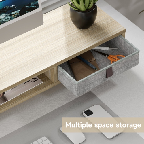 Support pour moniteur de Fenge, support pour deux moniteurs avec 2 tiroirs, socle pour moniteur pour 2 moniteurs