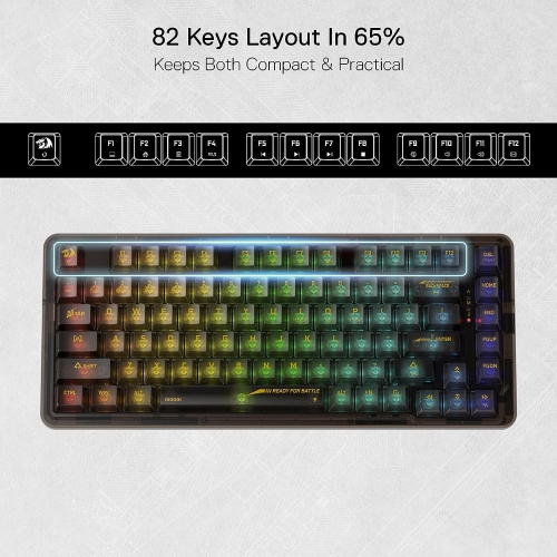 78% Wireless Gasket RGB Gaming Keyboard, 3-Modes 82 Keys Full-Transparent Hot-Swap Compact Mechanical Keyboard w/Upgraded Socket, Translucent Custom