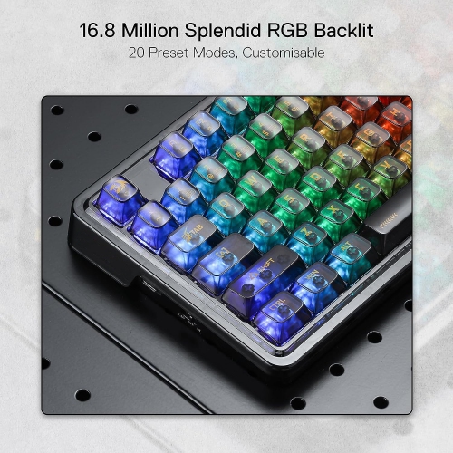 78% Wireless Gasket RGB Gaming Keyboard, 3-Modes 82 Keys Full-Transparent Hot-Swap Compact Mechanical Keyboard w/Upgraded Socket, Translucent Custom