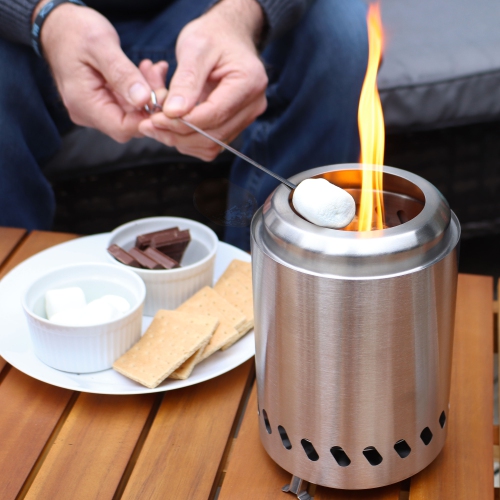 Sunnydaze Tabletop Smokeless Fire Pit with Bag and Poker - 5.5 in - Silver