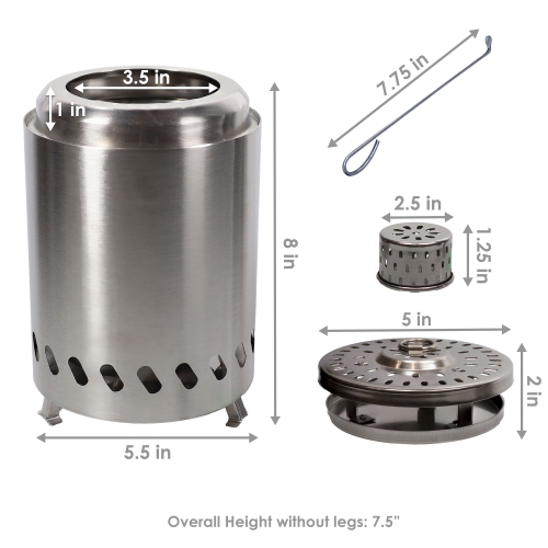 Sunnydaze Tabletop Smokeless Fire Pit with Bag and Poker - 5.5 in - Silver