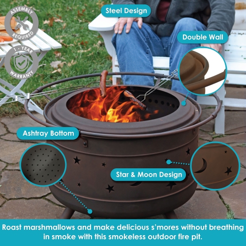 Sunnydaze 30 in Cosmic Steel Smokeless Fire Pit with Log Poker and Cover