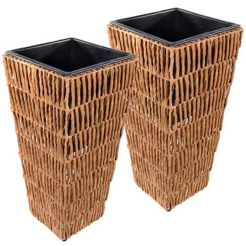 SUNNYDAZE DECOR  Sunnydaze 11 In Hyacinth Poly-Wicker Planter - Barley - Set Of 2 They are a great size to add height to your porch decor but also not too heavy