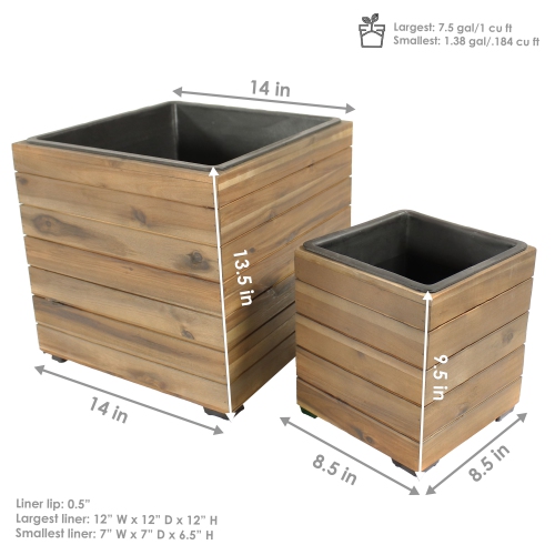 Sunnydaze 2-Piece Square Wood Planter Box with Liner - Anthracite