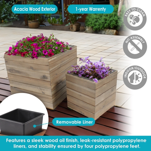 Sunnydaze 2-Piece Square Wood Planter Box with Liner - Anthracite