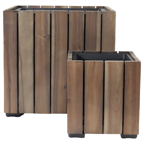 Sunnydaze 2-Piece Square Wood Planter Box with Liner - Anthracite