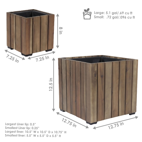 Sunnydaze 2-Piece Square Wood Planter Box with Liner - Anthracite