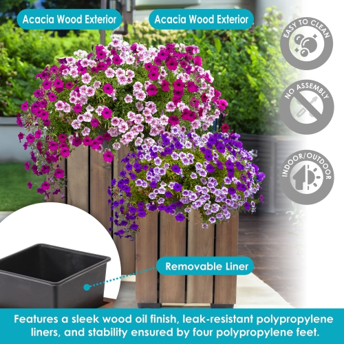 Sunnydaze 2-Piece Square Wood Planter Box with Liner - Anthracite
