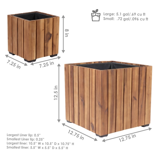 Sunnydaze 2-Piece Square Wood Planter Box with Liner - Light Brown