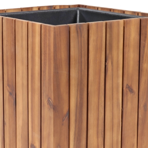 Sunnydaze 2-Piece Square Wood Planter Box with Liner - Light Brown