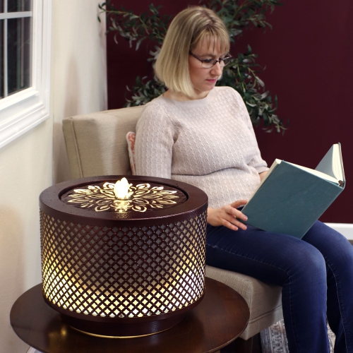 Sunnydaze Repeating Diamond Cylinder Iron Water Fountain with LED Lights