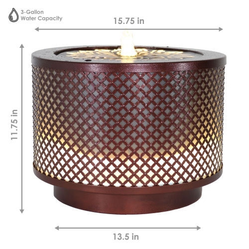 Sunnydaze Repeating Diamond Cylinder Iron Water Fountain with LED Lights