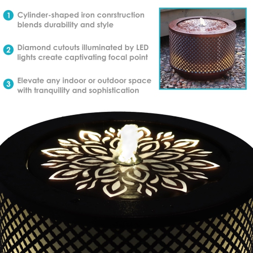 Sunnydaze Repeating Diamond Cylinder Iron Water Fountain with LED Lights