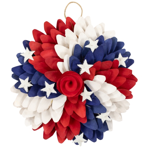 Americana Petals and Rose Artificial Wooden Floral Wreath - 11"