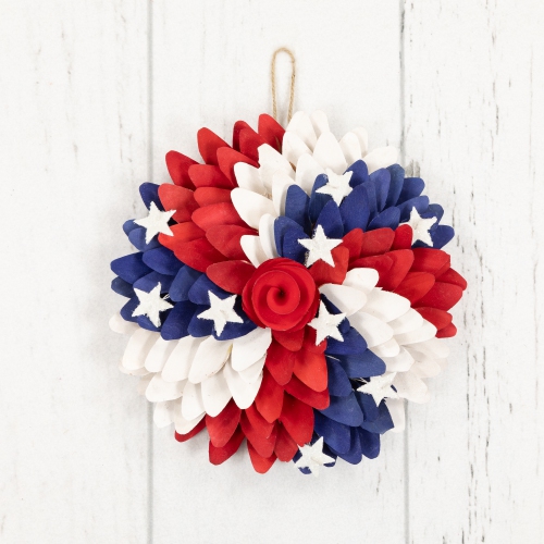 Americana Petals and Rose Artificial Wooden Floral Wreath - 11"