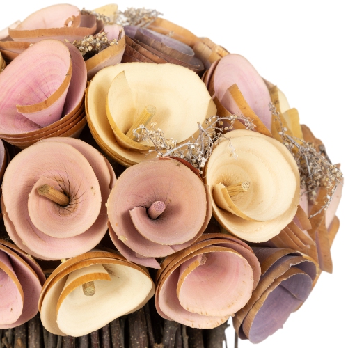 Wood Shaved Artificial Floral Spring Bouquet - 8.25" - Pink and Yellow